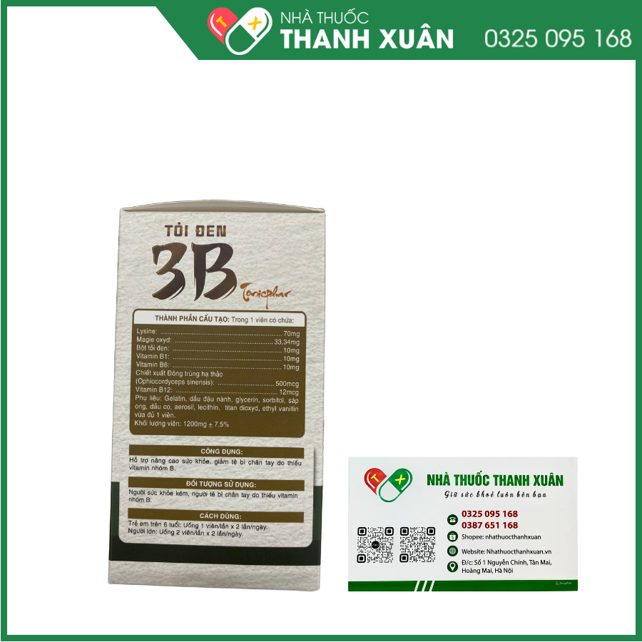 Tỏi đen 3B Tonicphar hỗ trợ nâng cao sức khỏe, giảm tê bì chân tay do thiếu vitamin nhóm B